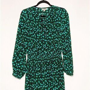 Tucker Juliette Dress Juniper Jaguar in Silk Crepe de Chine Midi Long Sleeves